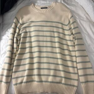 Brandy Melville Cream and Gray Striped Crewneck Sweater